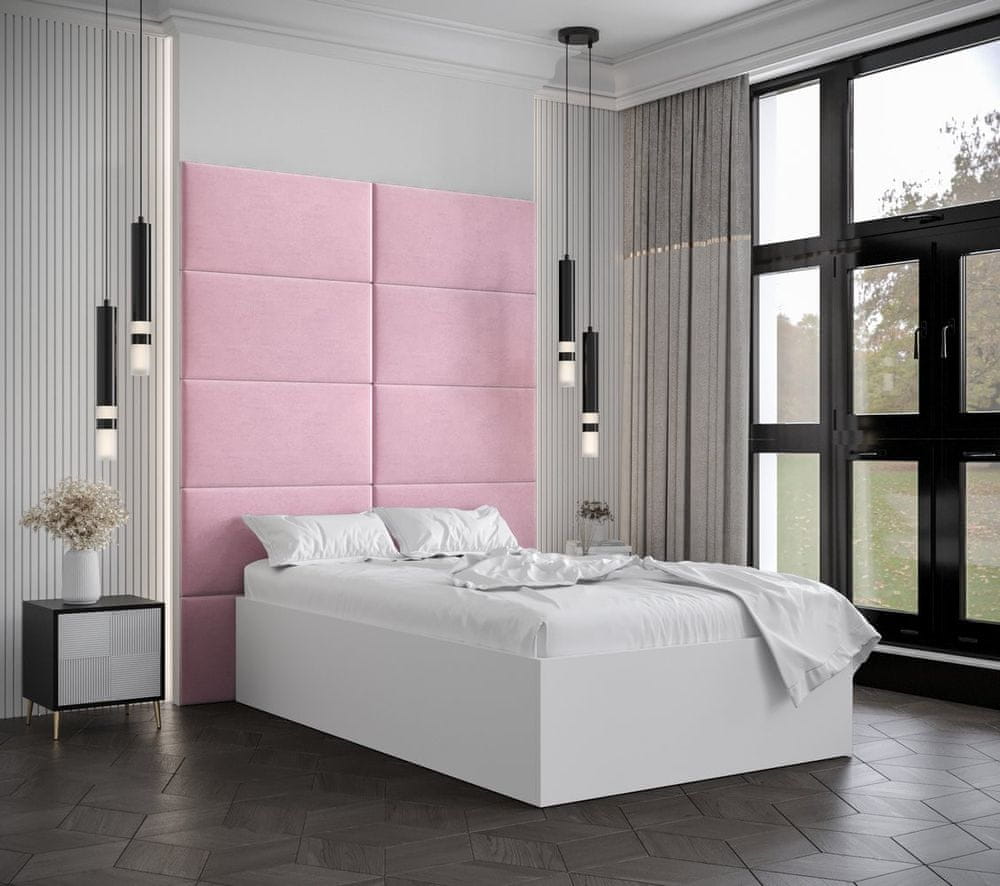 Veneti Jednolôžko s čalúnenými panelmi MIA 1 - 120x200, biele, ružové panely