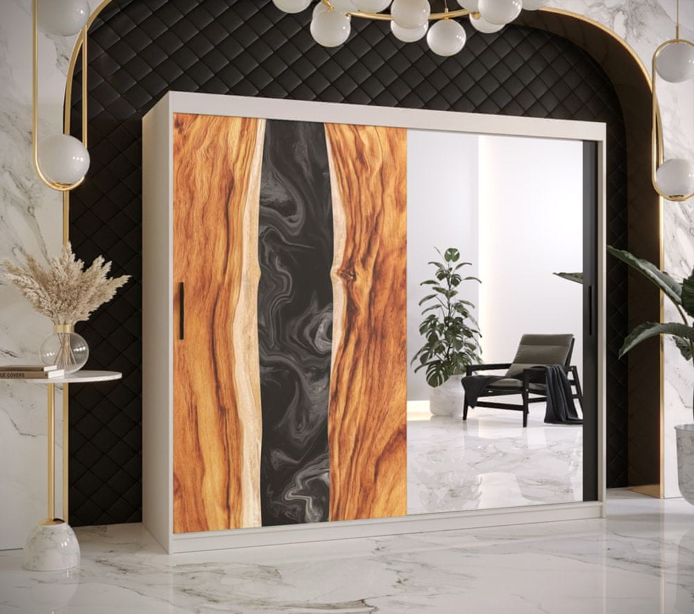 Veneti Šatníková skriňa s posuvnými dverami STACY 3 - šírka 200 cm, biela