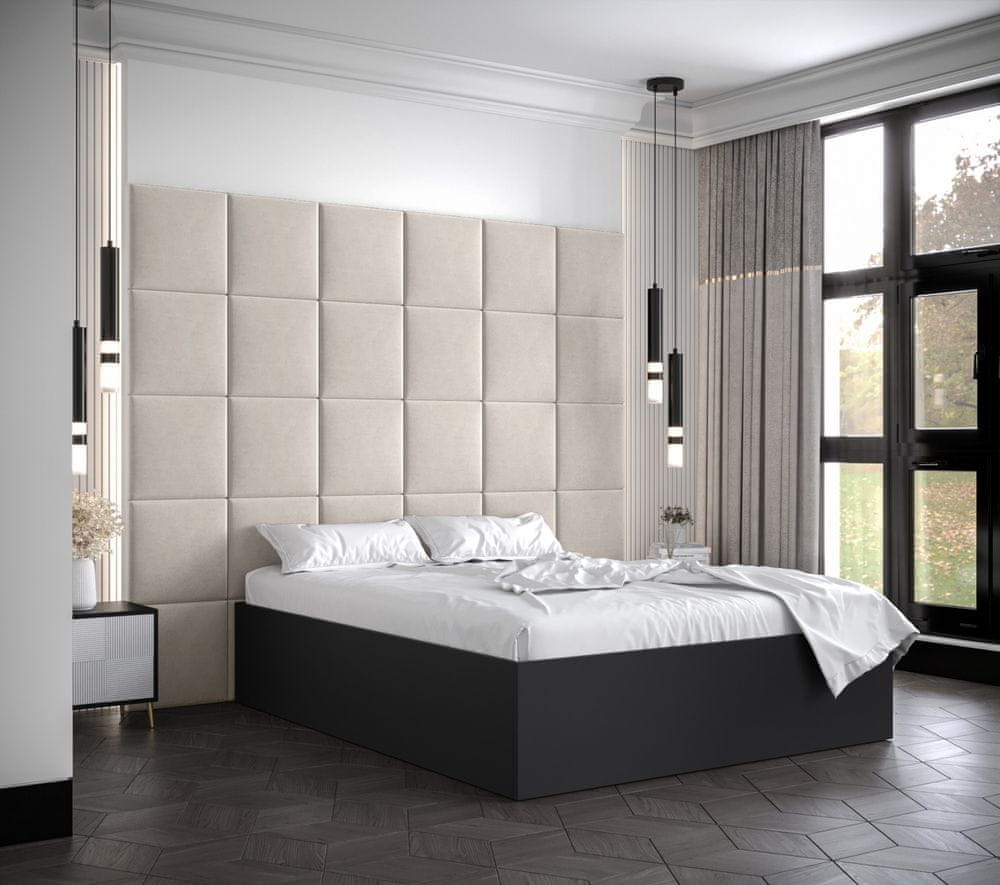 Veneti Manželská posteľ s čalúnenými panelmi MIA 3 - 140x200, čierna, béžové panely