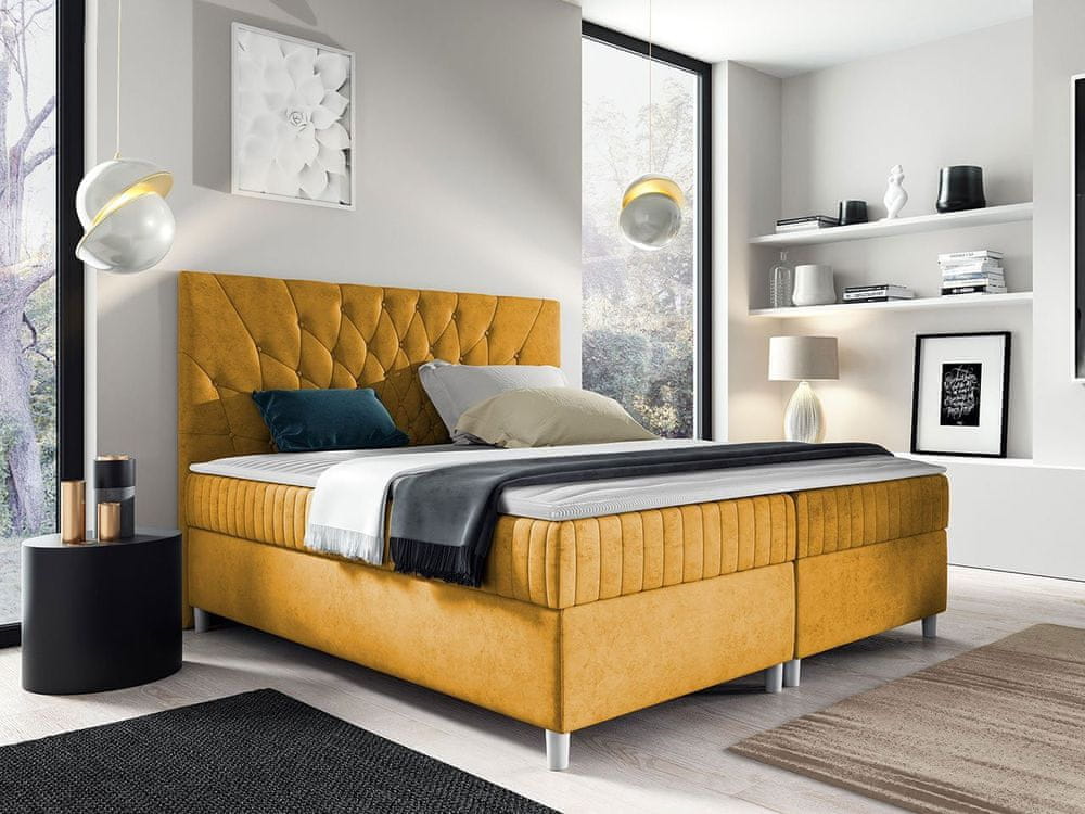 Veneti Hotelová manželská posteľ 140x200 RUSK - žltá + topper ZDARMA