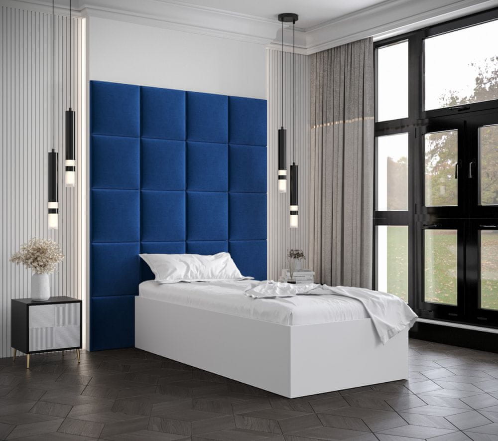 Veneti Jednolôžko s čalúnenými panelmi MIA 3 - 90x200, biele, modré panely