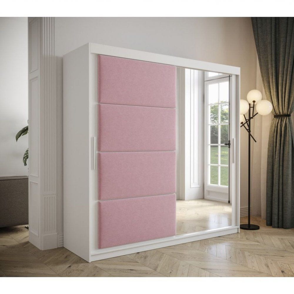Veneti Šatníková skriňa s posuvnými dverami 200 cm TALIA - biela / ružová