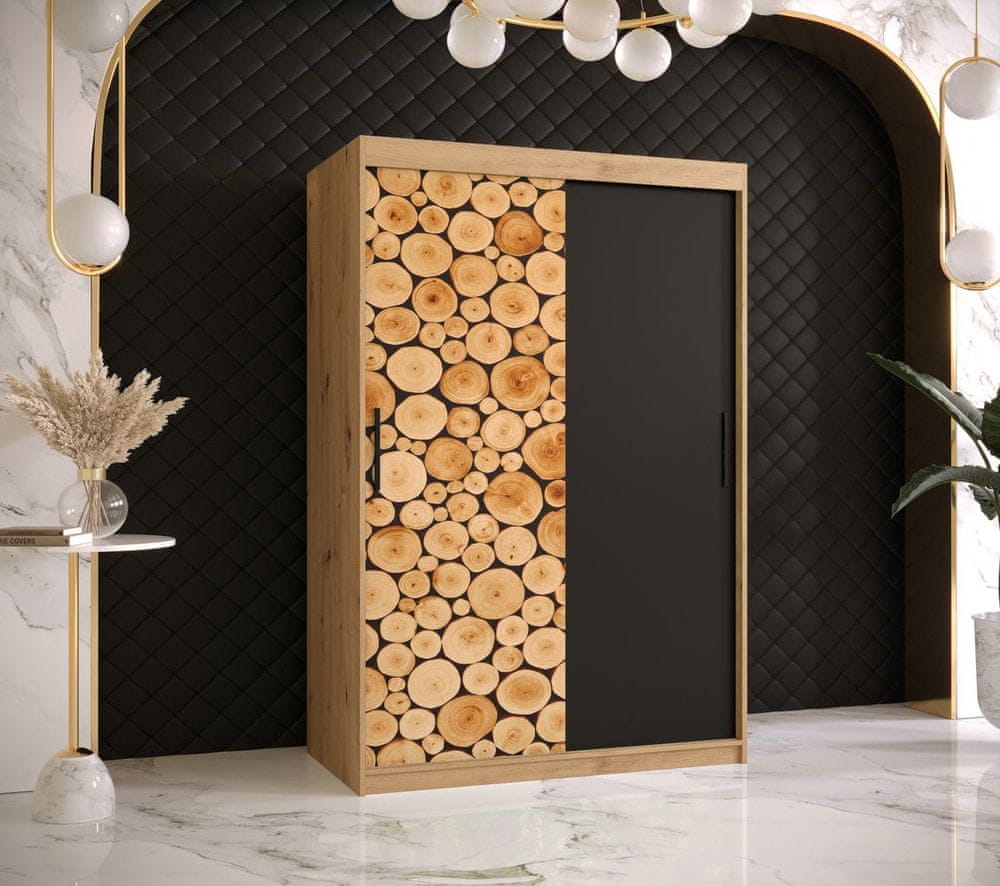 Veneti Šatníková skriňa s posuvnými dverami SUZAN 1 - šírka 120 cm, dub artisan / čierna