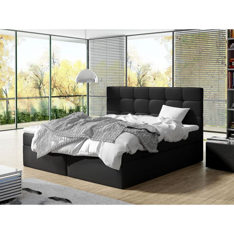 Veneti Kontinentálna manželská posteľ 160x200 CAROLA - čierna eko koža + topper ZDARMA