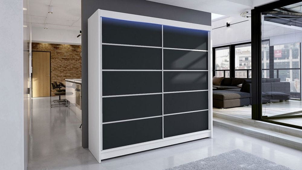Veneti Šatníková skriňa 180 cm s posuvnými dverami a LED RGB osvetlením VILMA 4 - biela / čierna