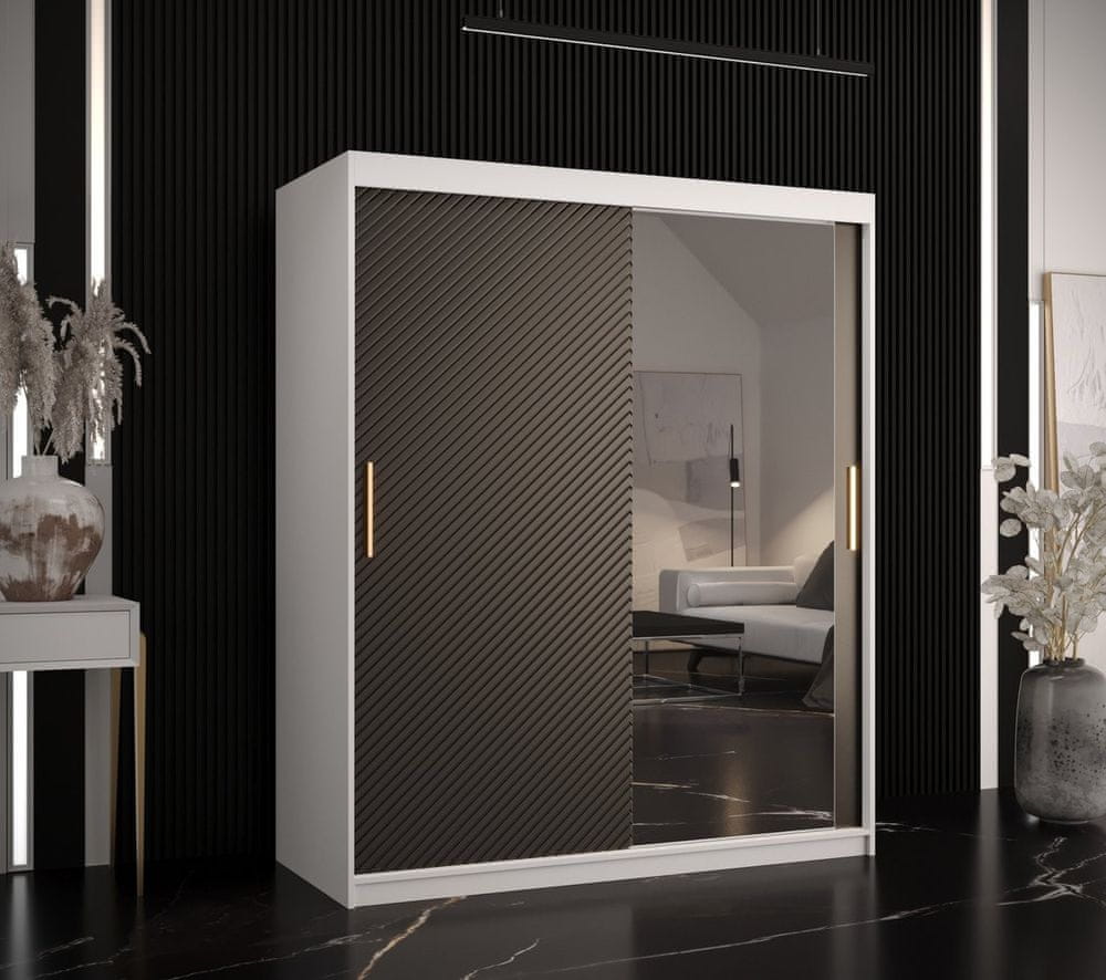 Veneti Skriňa s posuvnými dverami a zrkadlom PAOLA - šírka 150 cm, biela / čierna
