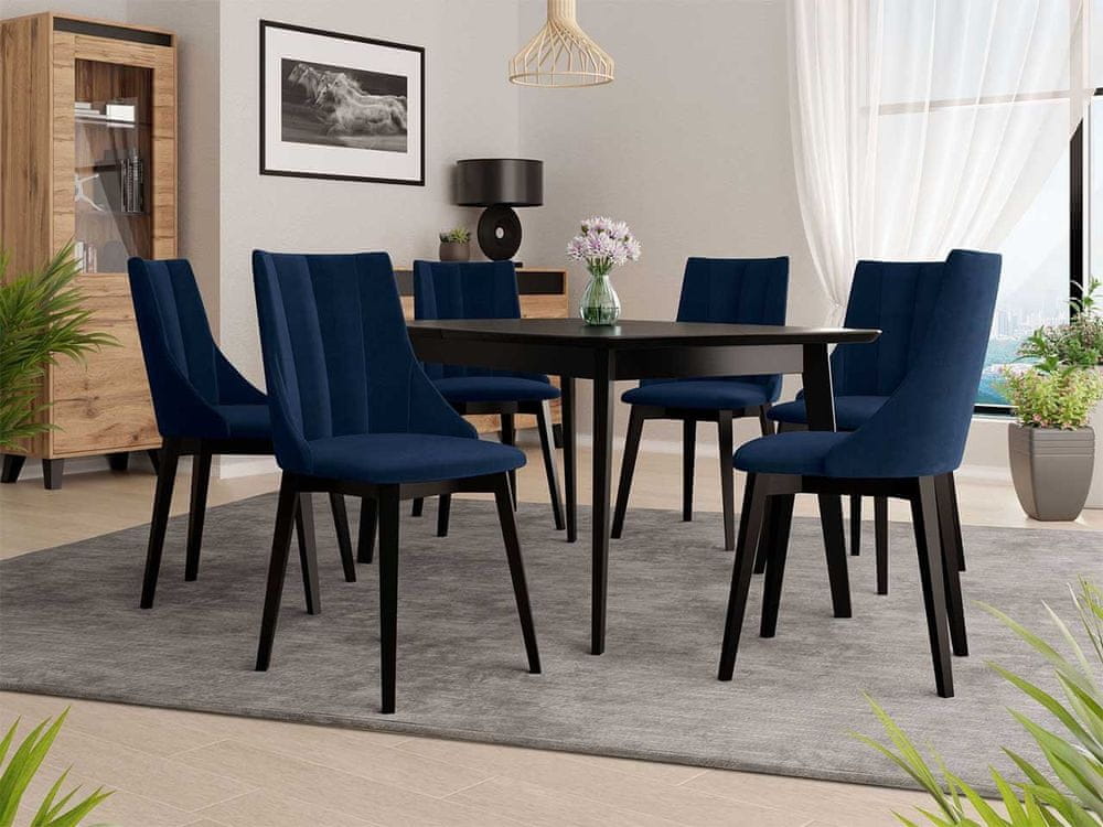 Veneti Rozkladací jedálenský stôl so 6 stoličkami NOWEN 2 - čierny / modrý