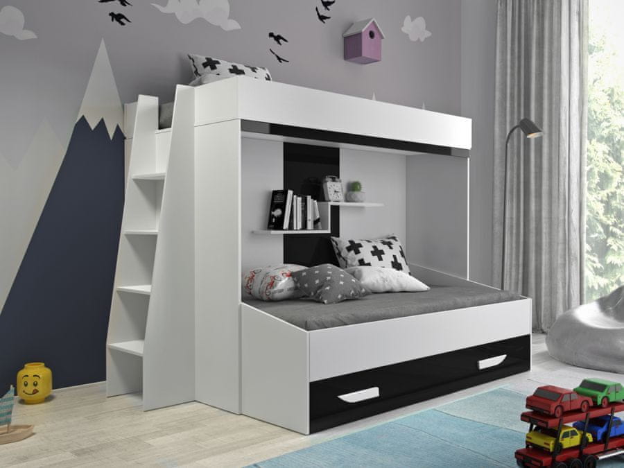 Veneti Poschodová posteľ s úložným priestorom Lada - biela/čierna