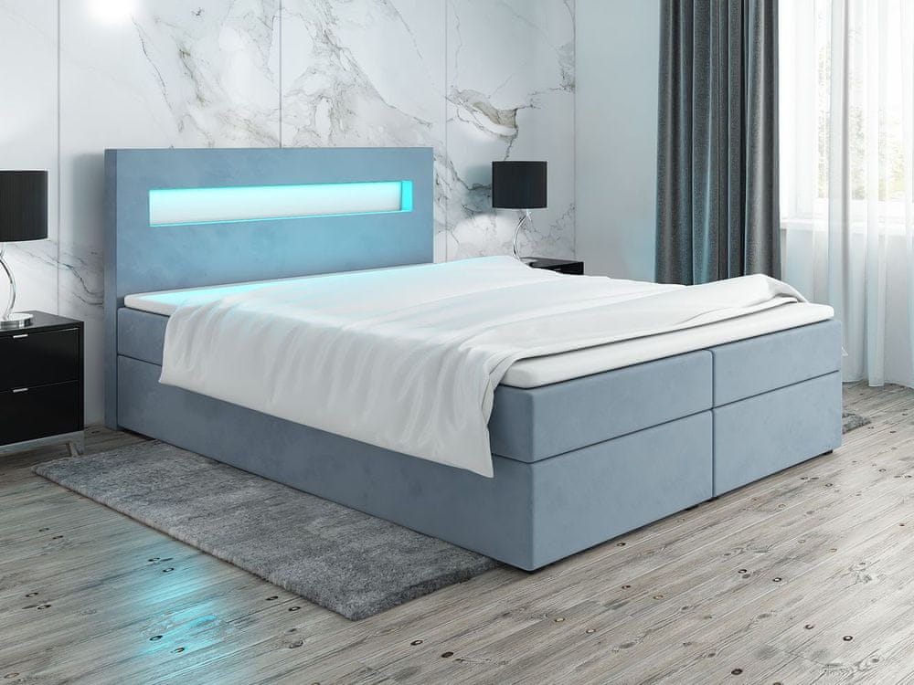 Veneti Čalúnená posteľ s osvetlením LILLIANA 3 - 160x200, modrá