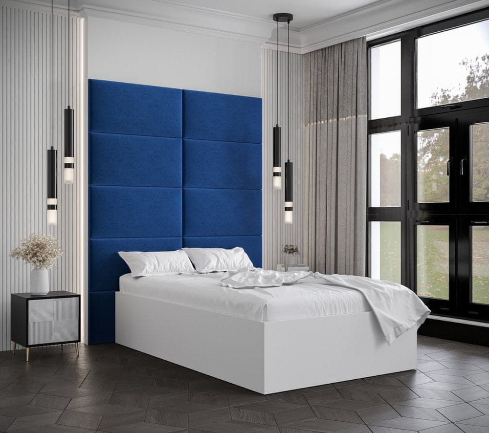 Veneti Jednolôžko s čalúnenými panelmi MIA 1 - 120x200, biele, modré panely