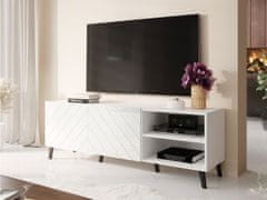 Veneti TV stolík 150 cm BERMEJO - biely / lesklý biely