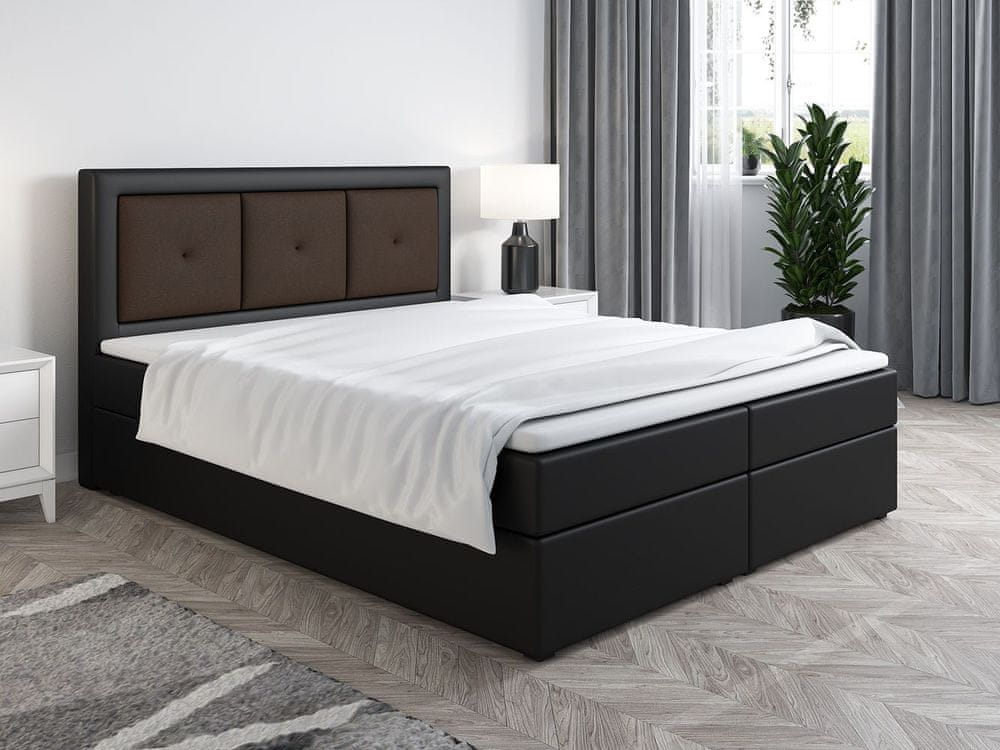 Veneti Boxspringová posteľ LILLIANA 4 - 200x200, čierna eko koža / hnedá