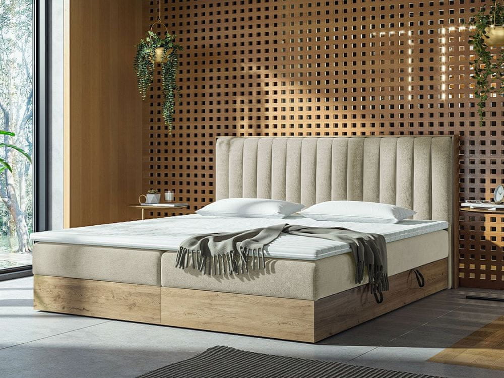 Veneti Kontinentálna posteľ 160x200 AGER - béžová / dub zlatý + topper ZDARMA