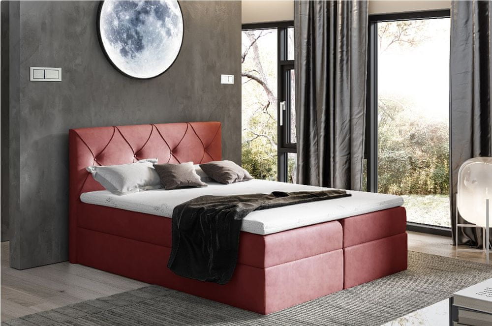 Veneti Elegantná kontinentálna posteľ 160x200 CARMEN - červená + topper ZDARMA