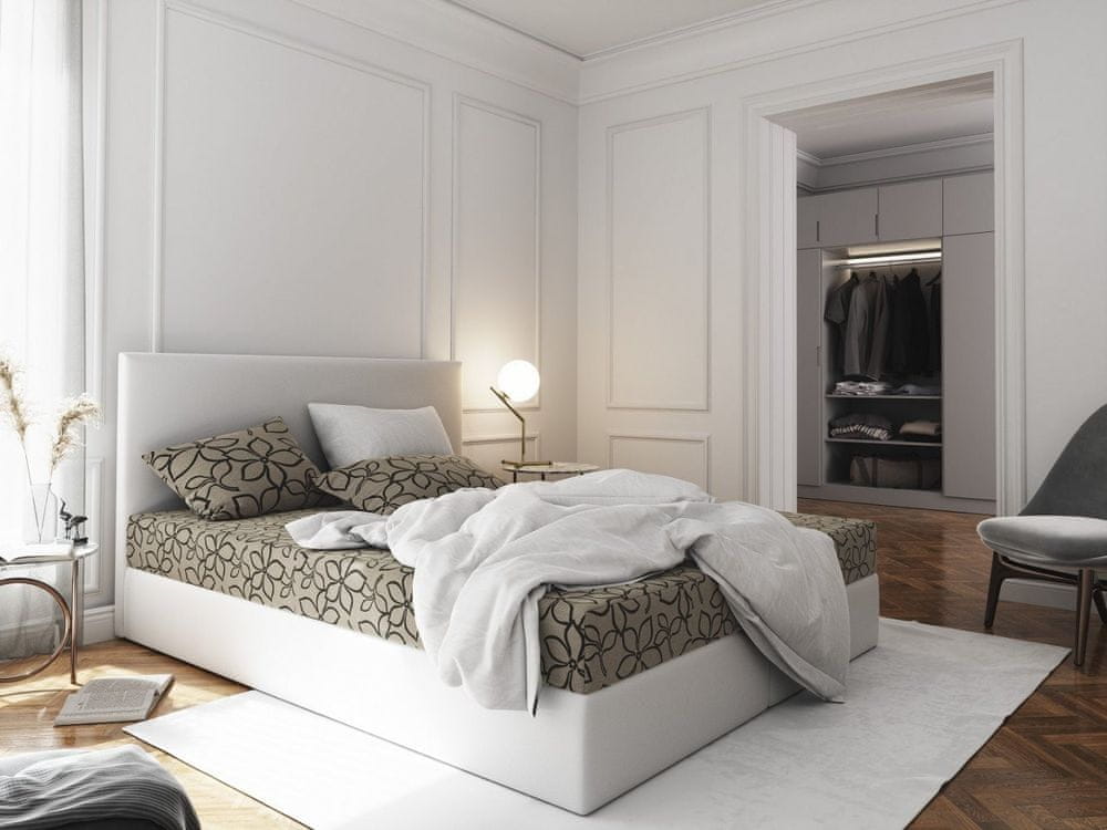 Veneti Manželská posteľ z ekokože s úložným priestorom 160x200 LUDMILA - biela / krémová