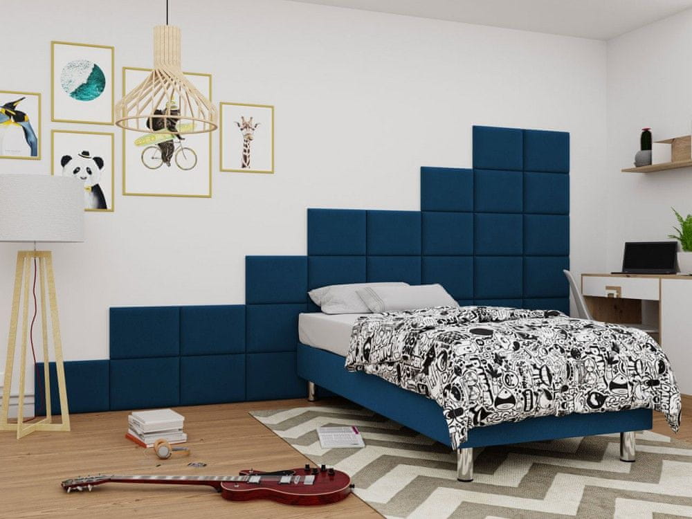 Veneti Čalúnená jednolôžková posteľ 80x200 NECHLIN 2 - modrá + panely 40x30 cm ZDARMA