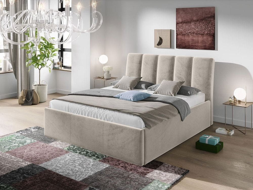Veneti Čalúnená manželská posteľ 160x200 TRALEE - svetlá šedá