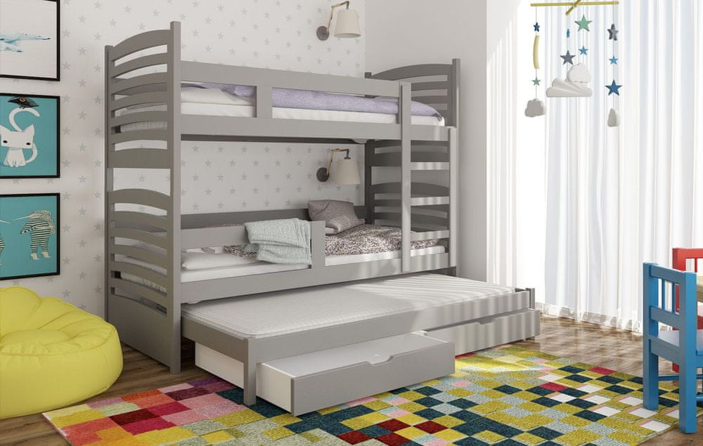 Veneti Detská poschodová posteľ pre troch KALA 2 - 75x180, šedá