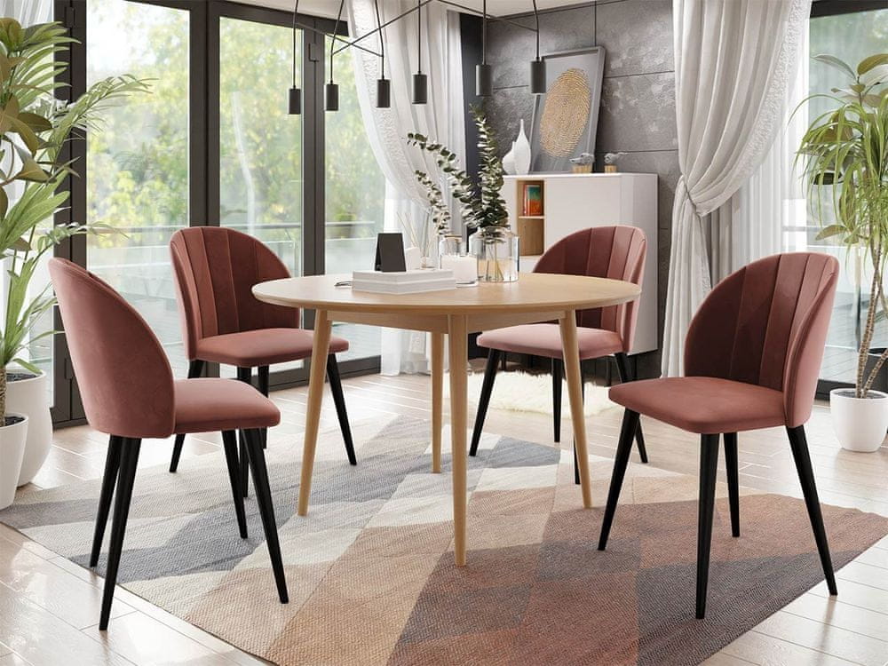 Veneti Jedálenský stôl 100 cm so 4 stoličkami NOWEN 1 - prírodné drevo / čierny / ružový
