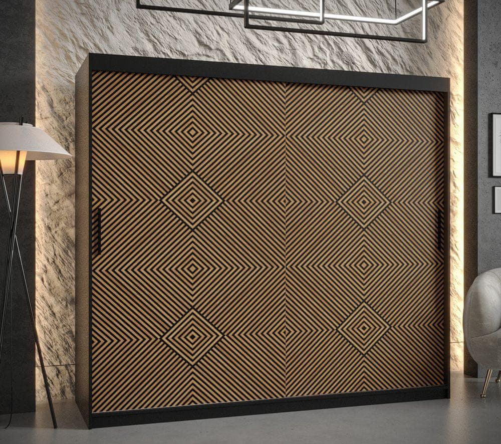 Veneti Priestranná šatníková skriňa s posuvnými dverami MARIEM 2 - šírka 200 cm, čierna