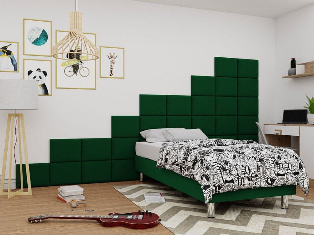 Veneti Čalúnená jednolôžková posteľ 80x200 NECHLIN 2 - zelená + panely 40x30 cm ZDARMA