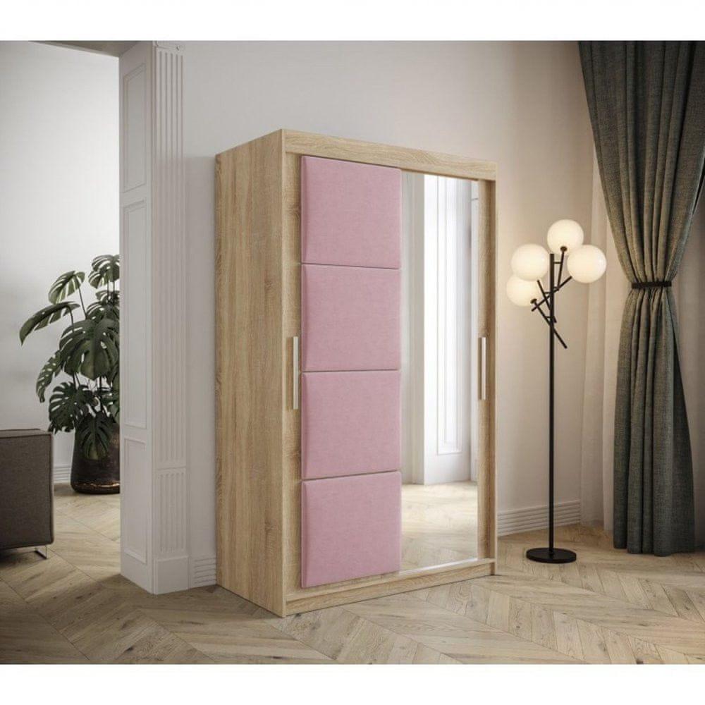 Veneti Šatníková skriňa s posuvnými dverami 120 cm TALIA - dub sonoma / ružová