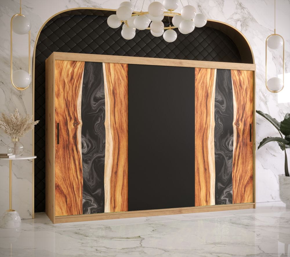 Veneti Šatníková skriňa s posuvnými dverami STACY 1 - šírka 250 cm, dub artisan / čierna