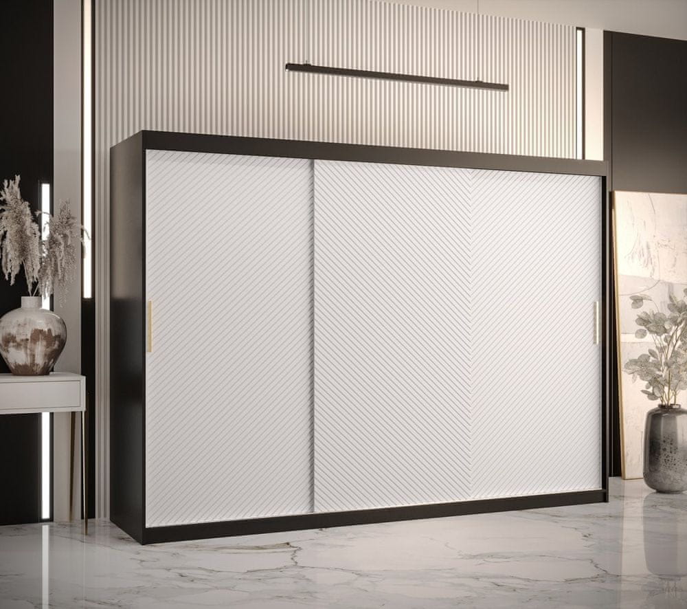 Veneti Skriňa s posuvnými dverami PAOLA - šírka 250 cm, čierna / biela