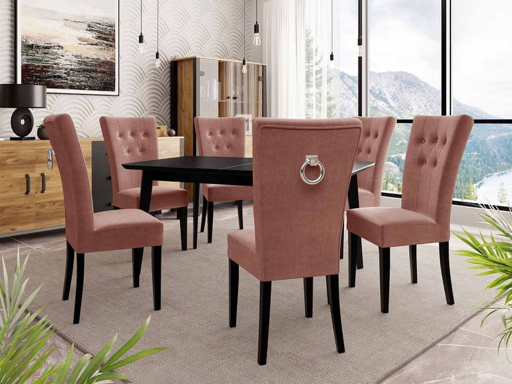 Veneti Luxusný jedálenský set NOWEN 3 - čierny / ružový + chrómované klopadlo