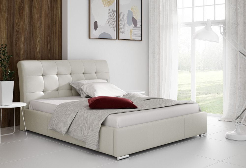 Veneti Moderná čalúnená posteľ Evelyn s úložným priestororm béžová eko koža 160 x 200