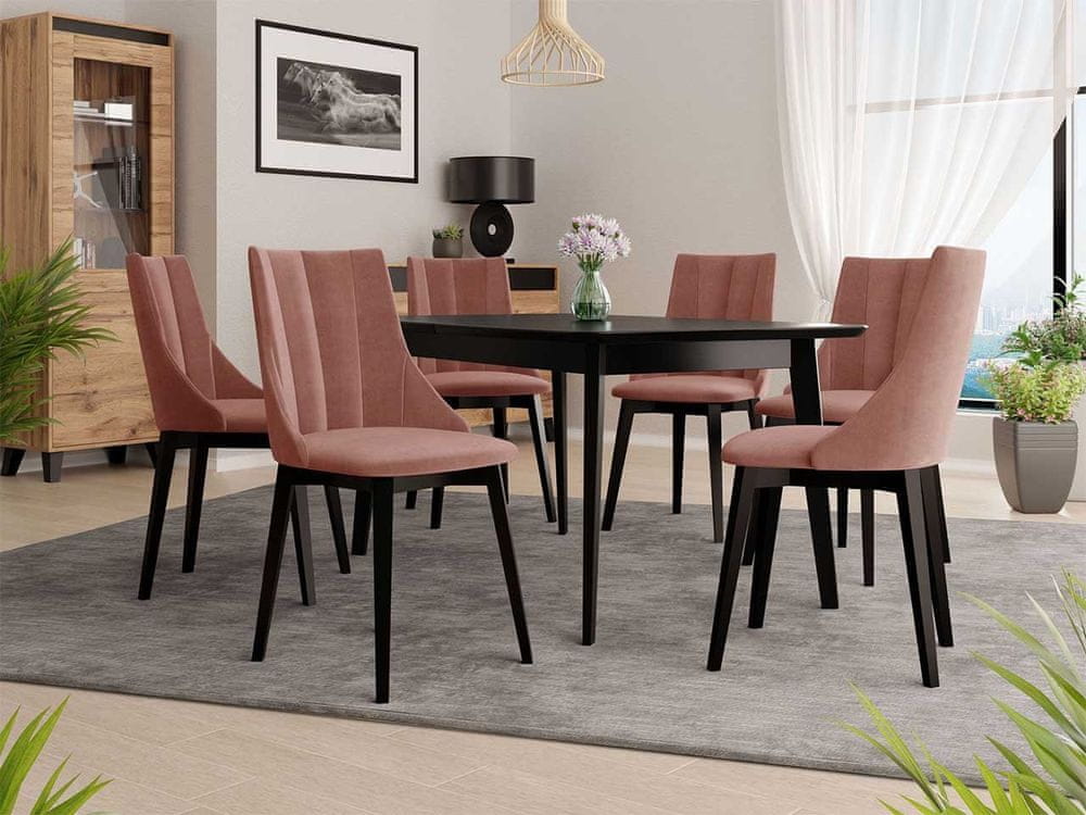 Veneti Rozkladací jedálenský stôl so 6 stoličkami NOWEN 2 - čierny / ružový