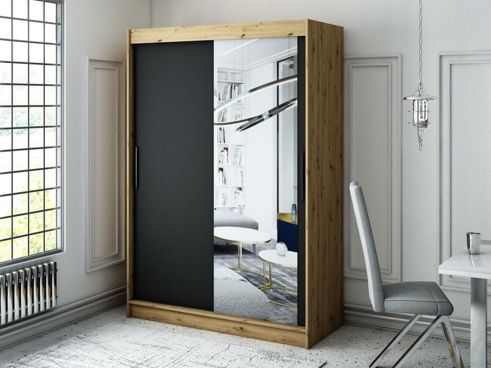 Veneti Šatníková skriňa s posuvnými dverami LURDES 3 - šírka 150 cm, dub artisan / čierna