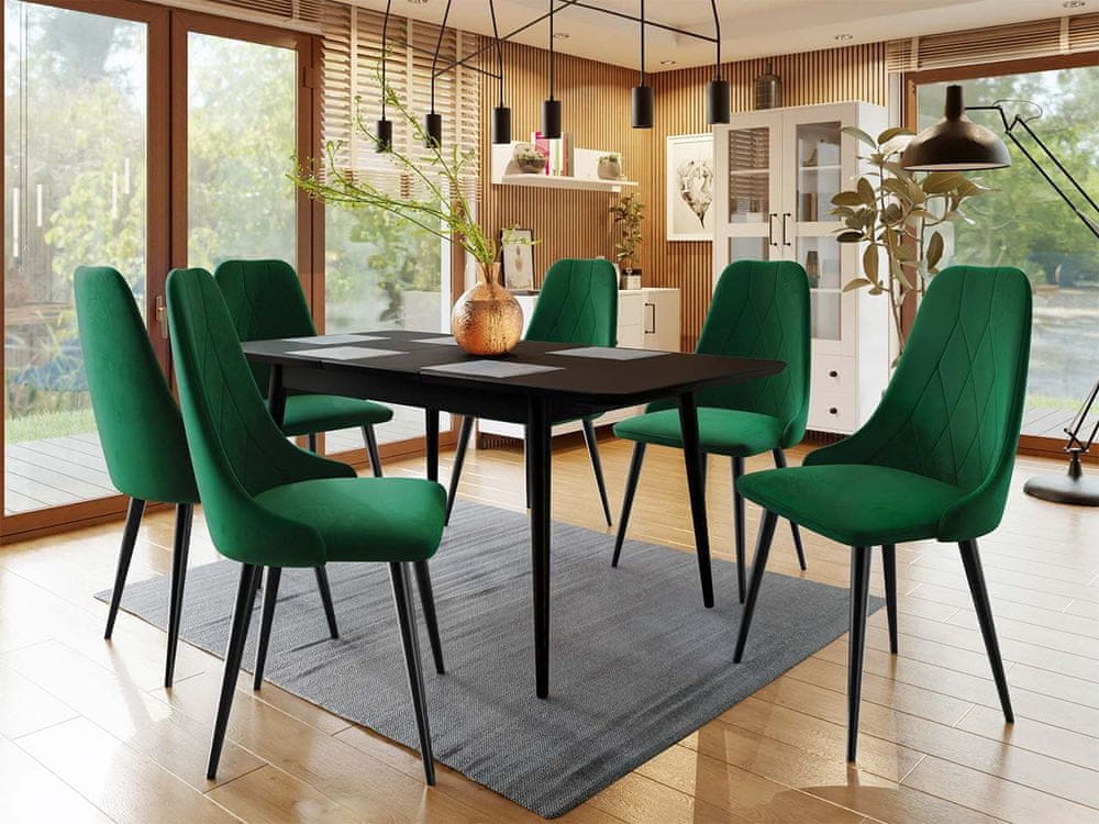 Veneti Rozkladací jedálenský stôl so stoličkami OLMIO 2 - čierny / zelený