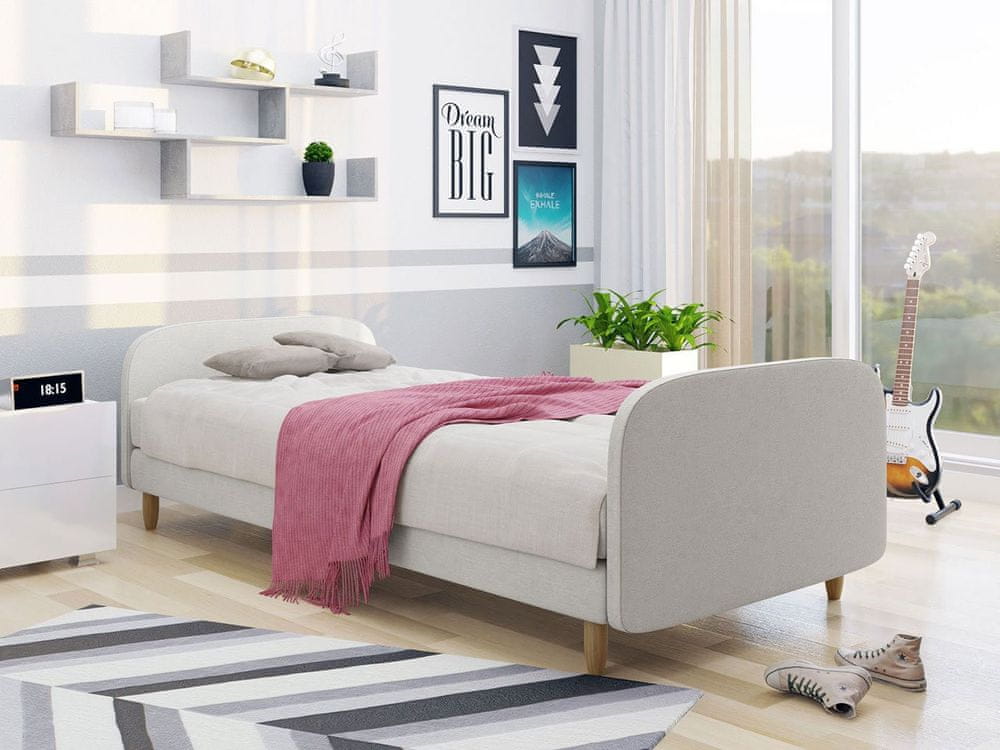 Veneti Jednolôžková čalúnená posteľ s čelom 90x200 PELLO 3 - svetlá šedá