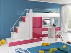 Veneti Detská posteľ s písacím stolom RENI 5 - 80x200, biela / ružová