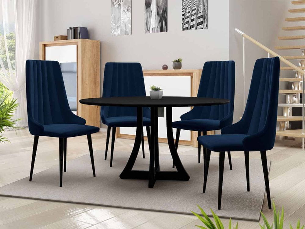 Veneti Okrúhly jedálenský stôl 100 cm so 4 stoličkami TULZA 1 - čierny / modrý