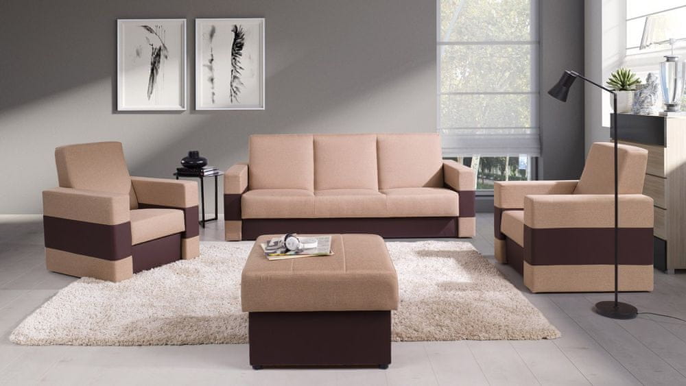 Veneti Zostava nábytku do obývacej izby RIALTO - hnedá ekokoža / béžová