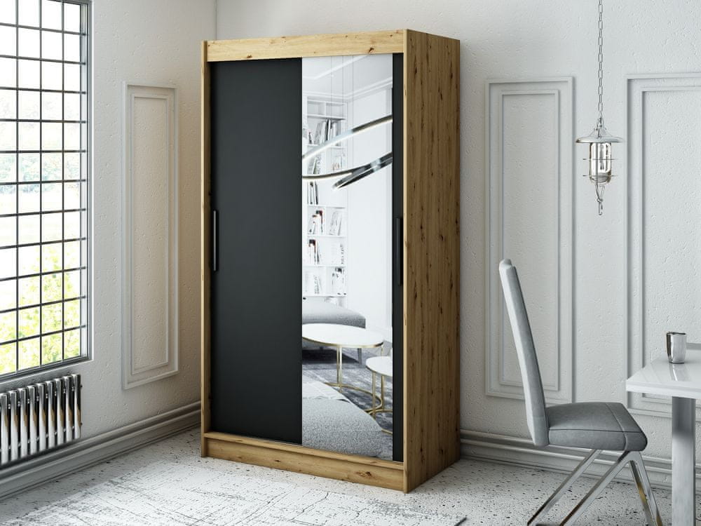 Veneti Šatníková skriňa s posuvnými dverami LURDES 3 - šírka 120 cm, dub artisan / čierna