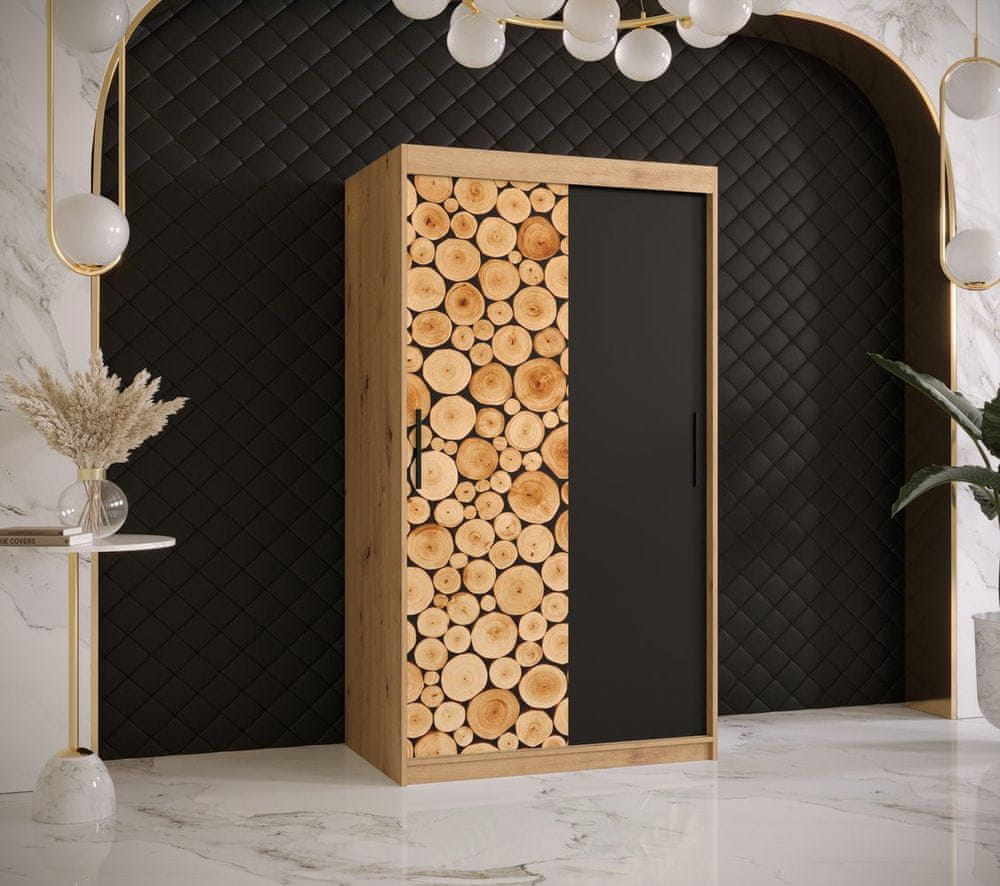 Veneti Šatníková skriňa s posuvnými dverami SUZAN 1 - šírka 100 cm, dub artisan / čierna