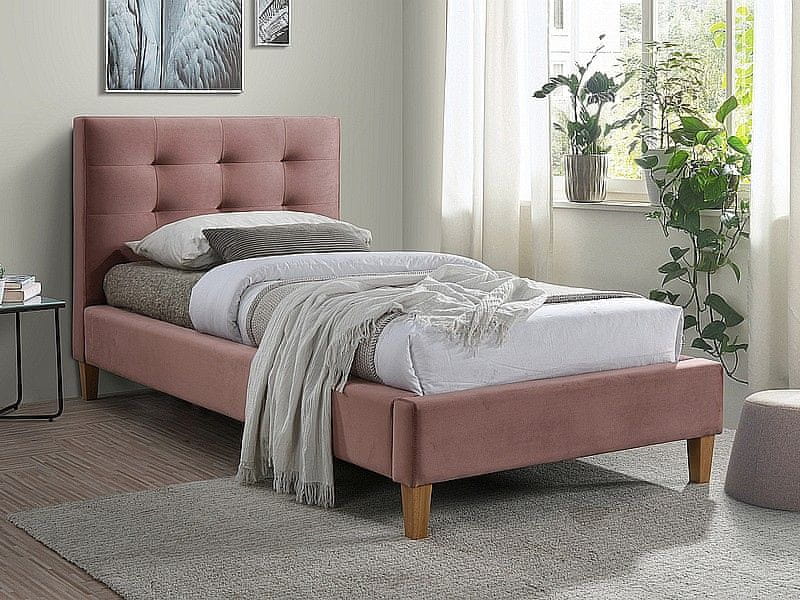Veneti Čalúnená jednolôžková posteľ AMEL - 90x200 cm, ružová