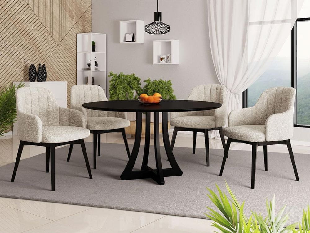 Veneti Okrúhly jedálenský stôl 120 cm so 4 stoličkami TULZA 2 - čierny / krémový