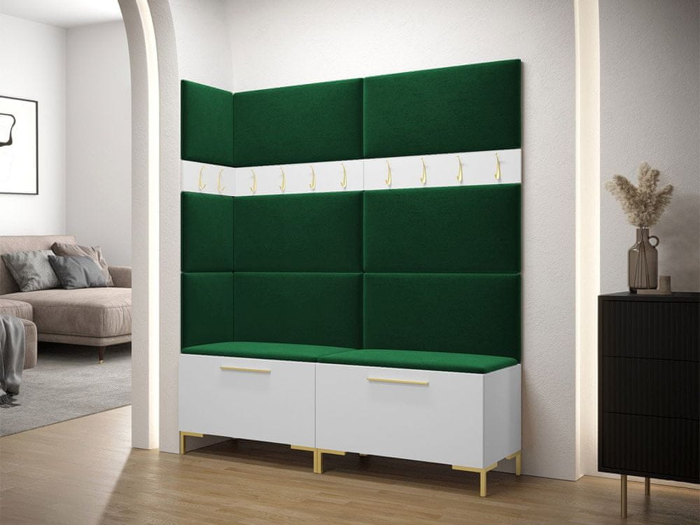 Veneti Predsieňová stena s čalúnenými panelmi ANDORA 6 - biela / zelená