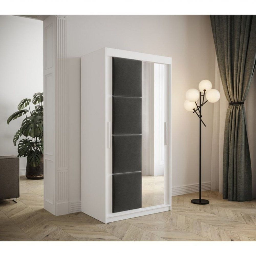 Veneti Šatníková skriňa s posuvnými dverami 100 cm TALIA - biela / sivá