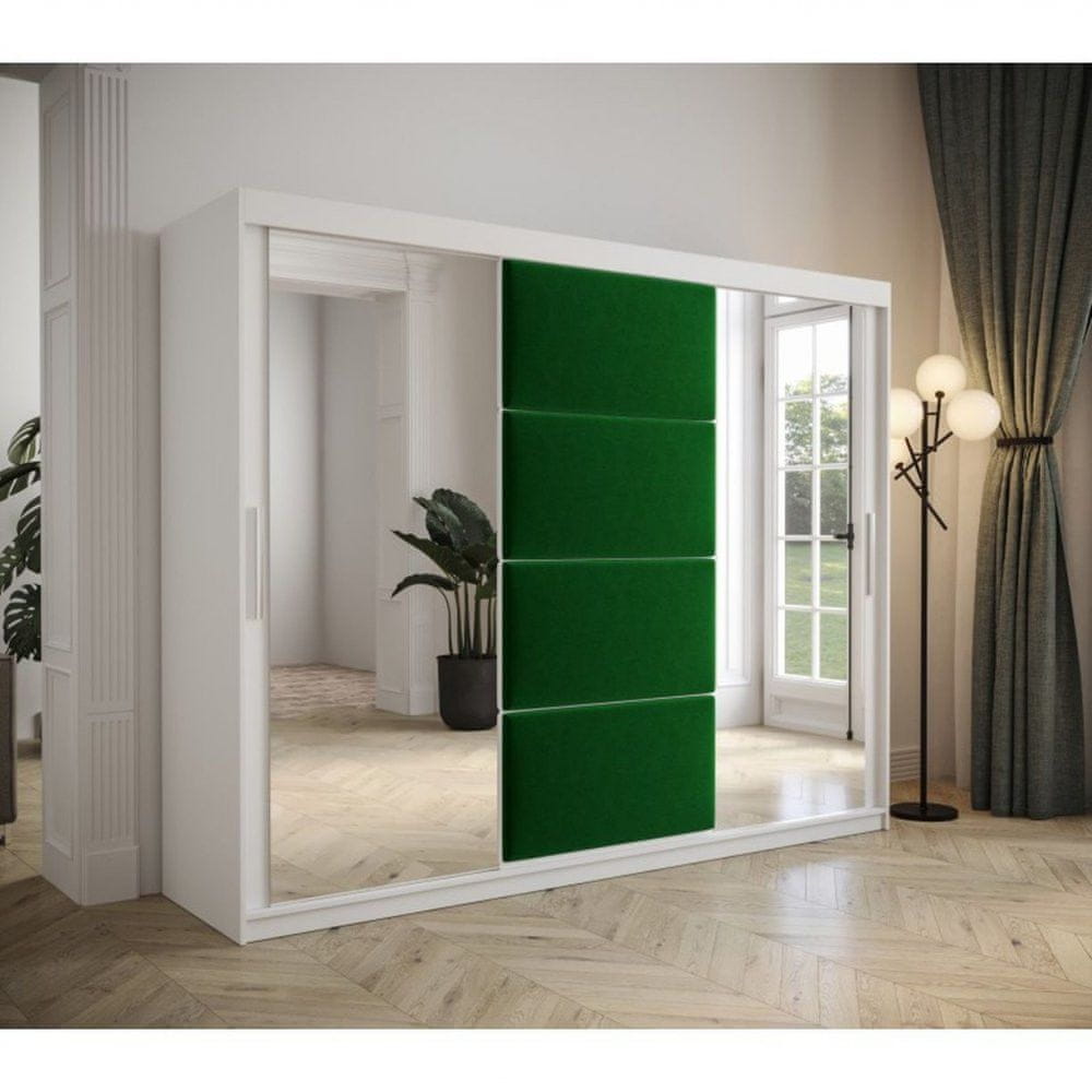 Veneti Šatníková skriňa s posuvnými dverami 250 cm TALIA - biela / zelená