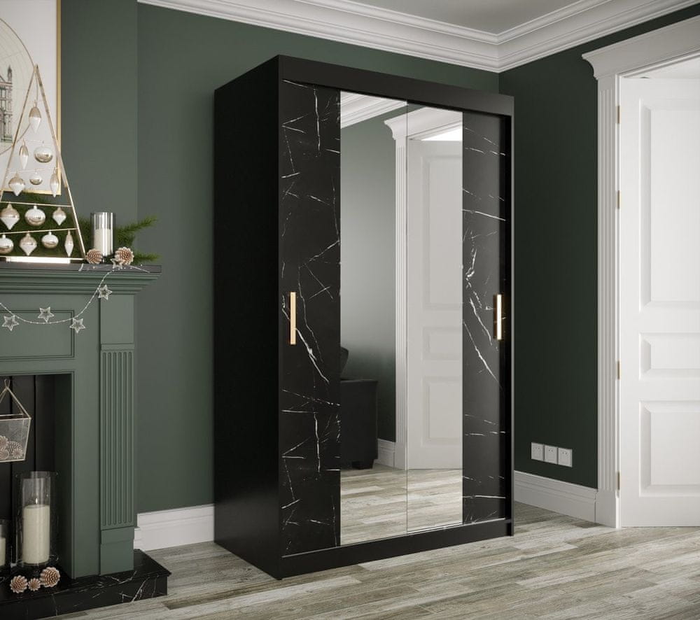 Veneti Zrkadlová skriňa s posuvnými dverami MAREILLE 2 - šírka 120 cm, čierna / čierny mramor