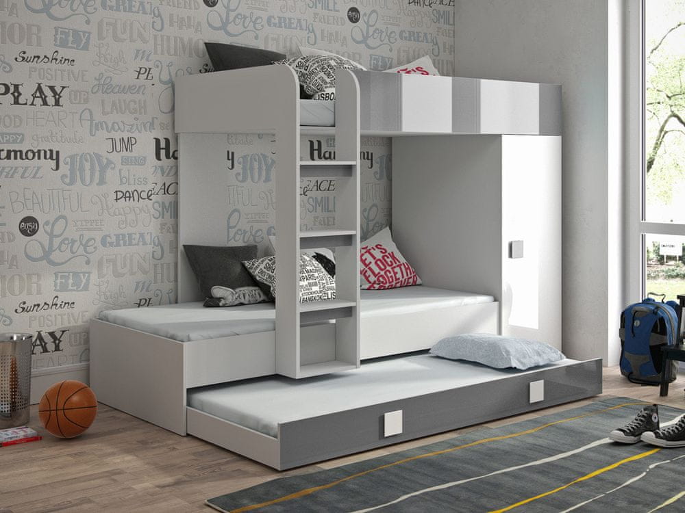Veneti Detská poschodová posteľ s úložným priestorom Lena - biela/šedá