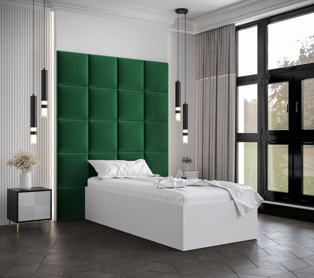 Veneti Jednolôžko s čalúnenými panelmi MIA 3 - 90x200, biele, zelené panely