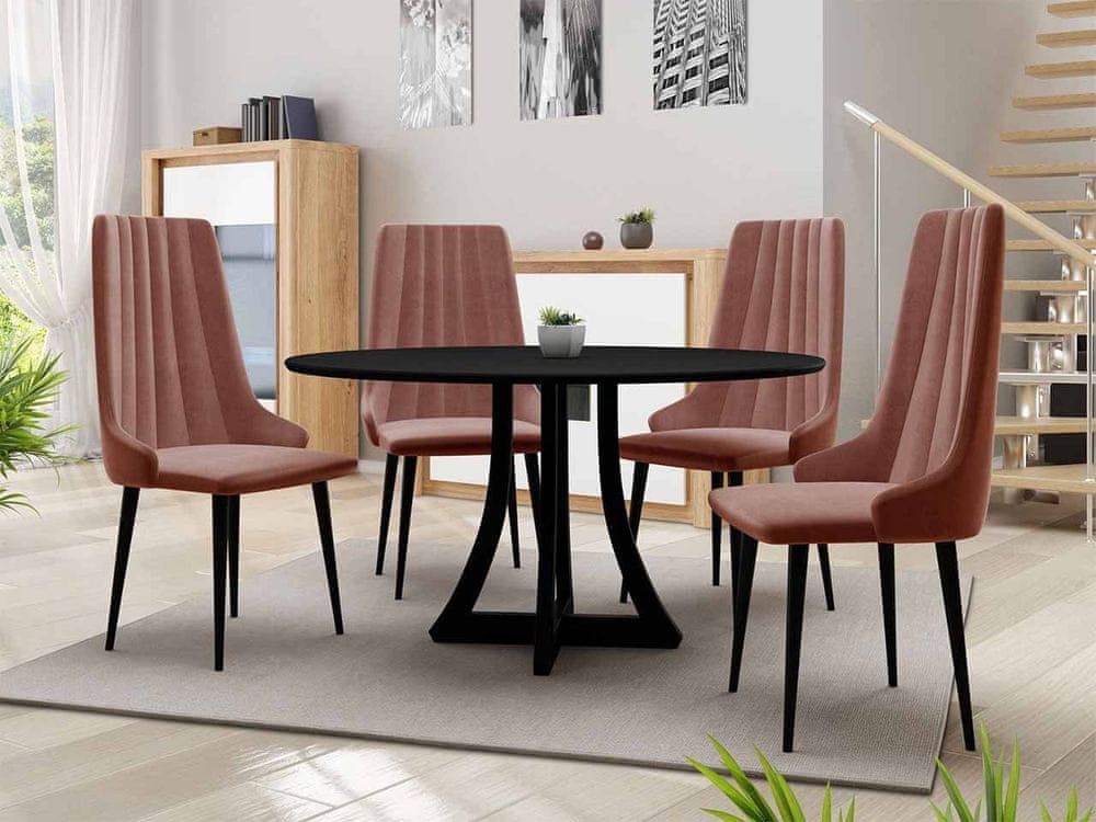 Veneti Okrúhly jedálenský stôl 120 cm so 4 stoličkami TULZA 1 - čierny / ružový