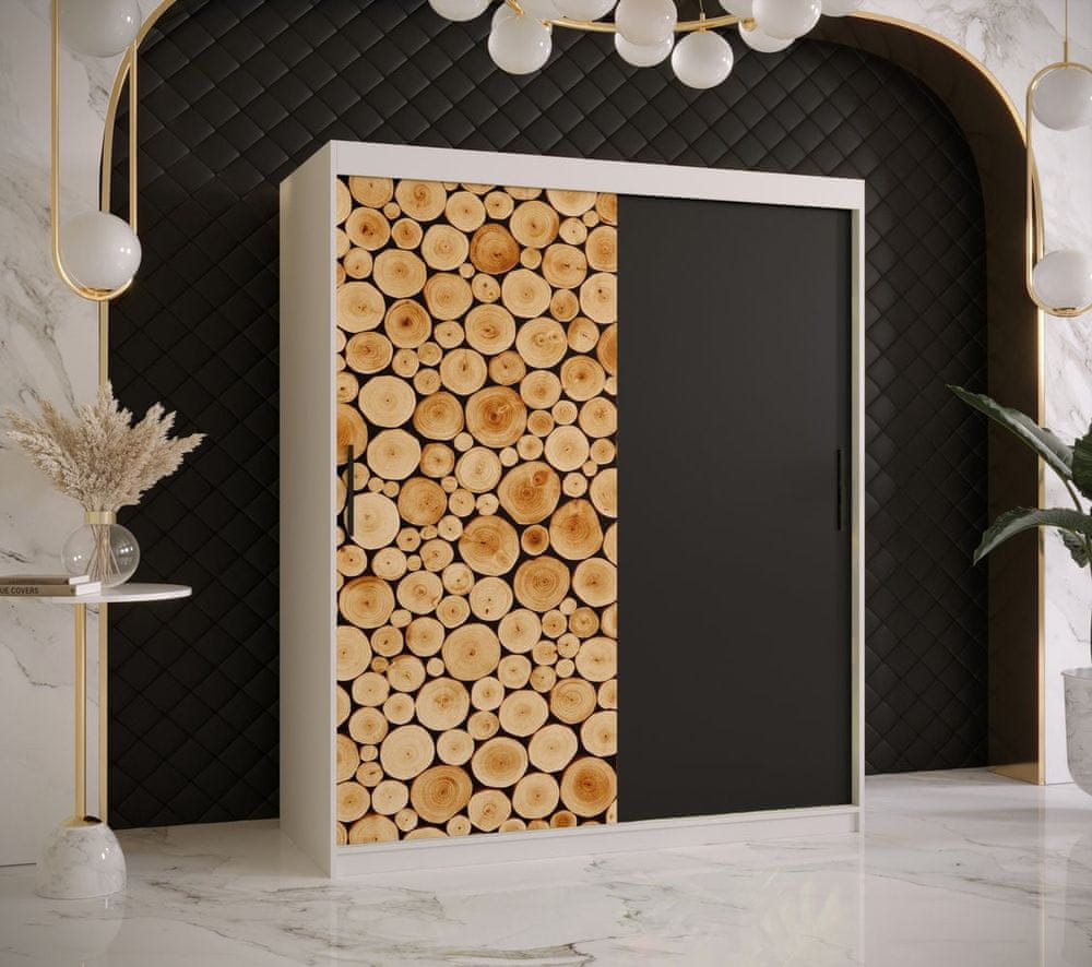 Veneti Šatníková skriňa s posuvnými dverami SUZAN 1 - šírka 150 cm, biela / čierna