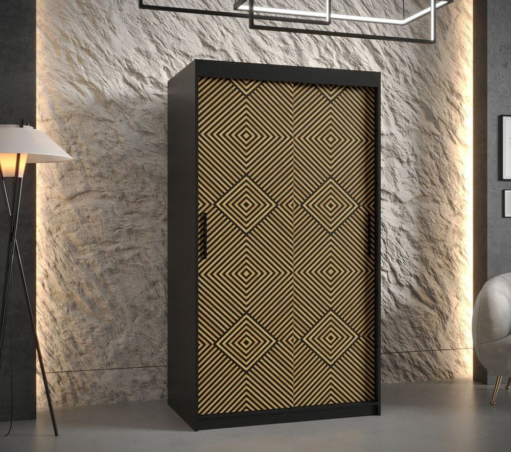 Veneti Priestranná šatníková skriňa s posuvnými dverami MARIEM 2 - šírka 100 cm, čierna